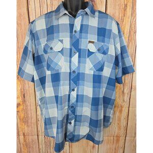 Orvis Mens Short Sleeve Blue Plaid Shirt Large Two-Pocket